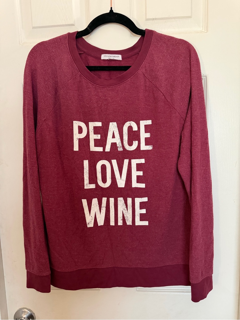 Grayson Threads Wine Red "Peace Love Wine" Crewneck Sweatshirt